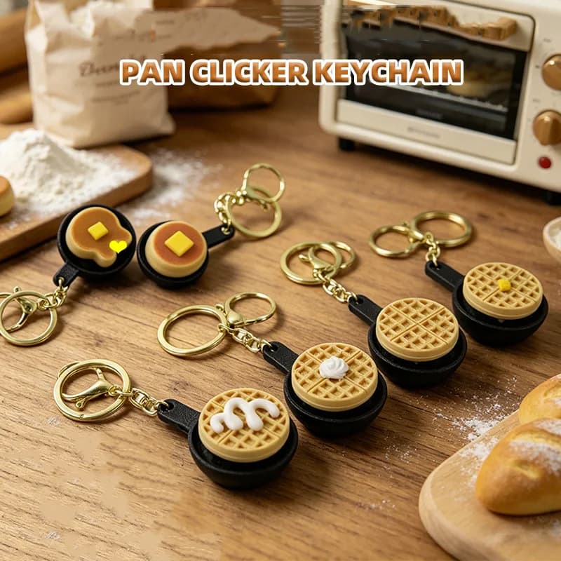 Food Clicker Fidget Keychain Frying Pan Cartoon Shape Pendant Stress Relief Key Chains Bag Accessories