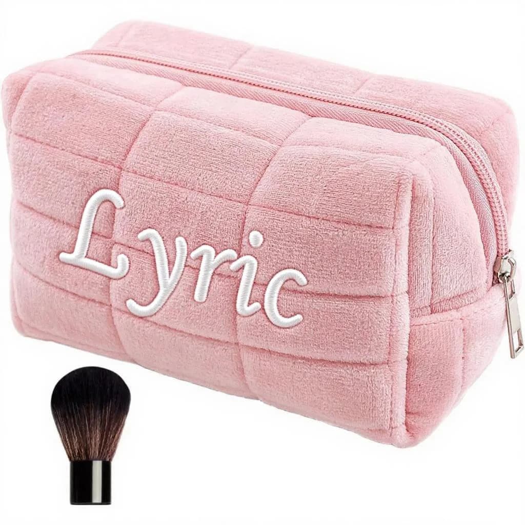 Customized embroidered name plush makeup bag - Soft and portable travel toilet bag, perfect for birthday gifts and everyday use