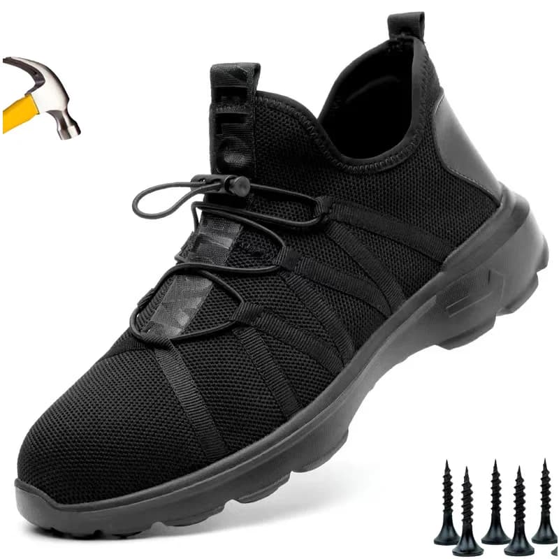 Lynjacye All Black Uomo Donna Scarpe da ginnastica casual traspiranti Scarpe protettive Puntale in acciaio Scarpe antinfortunistiche da lavoro Stivali antiforatura