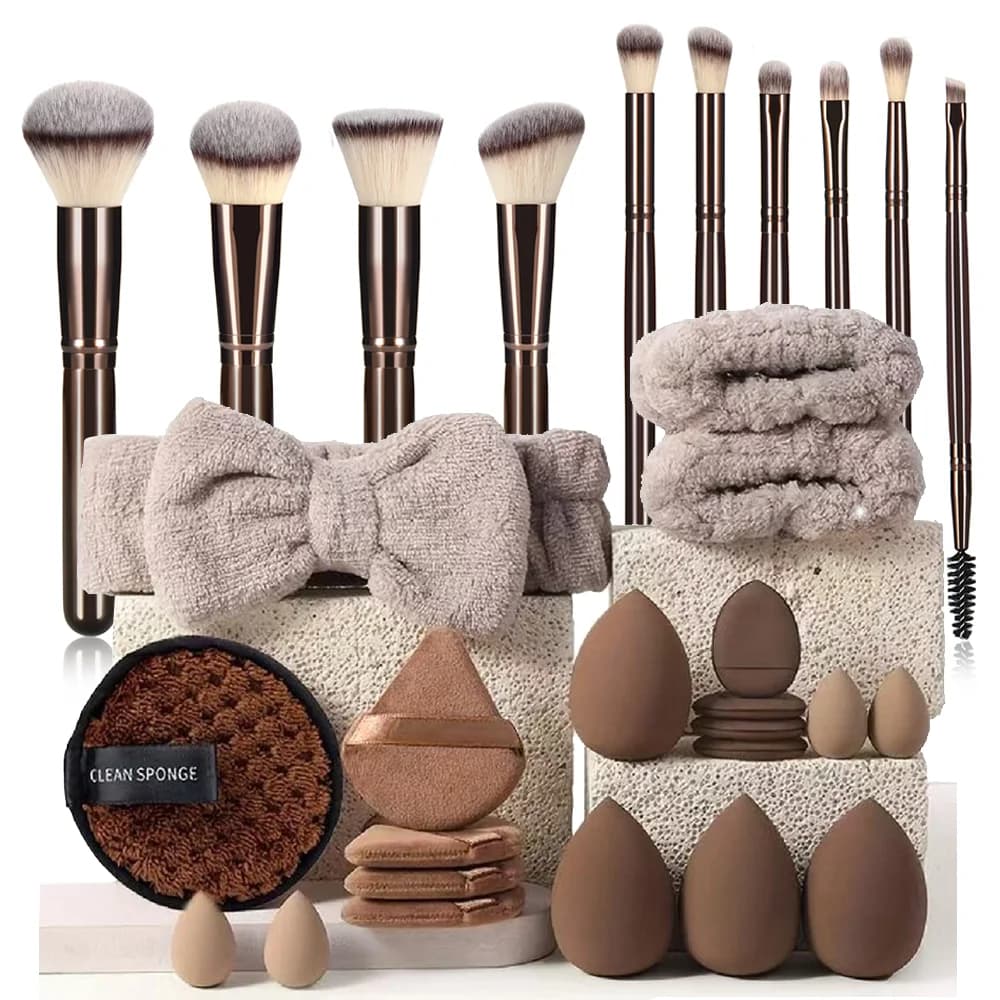 10Pcs Cosmetic Makeup Brush Kit, Foundation Powder Blush Concealer Eyeshadow Brushes with Travel Case for Women Daily Makeup