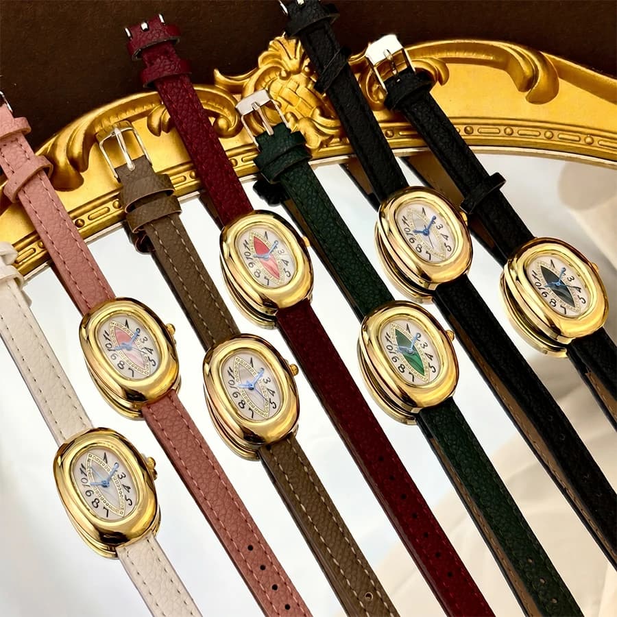 Orologio Minimalista da Donna - Quadrante Ovale a Forma di Vasca con Cinturino in Pelle Occhio del Diavolo