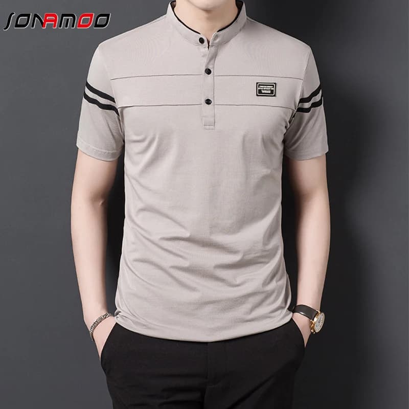 T-shirt POLO estiva alla moda da uomo T-shirt comoda coreana a maniche corte con collo alto e traspirante casual