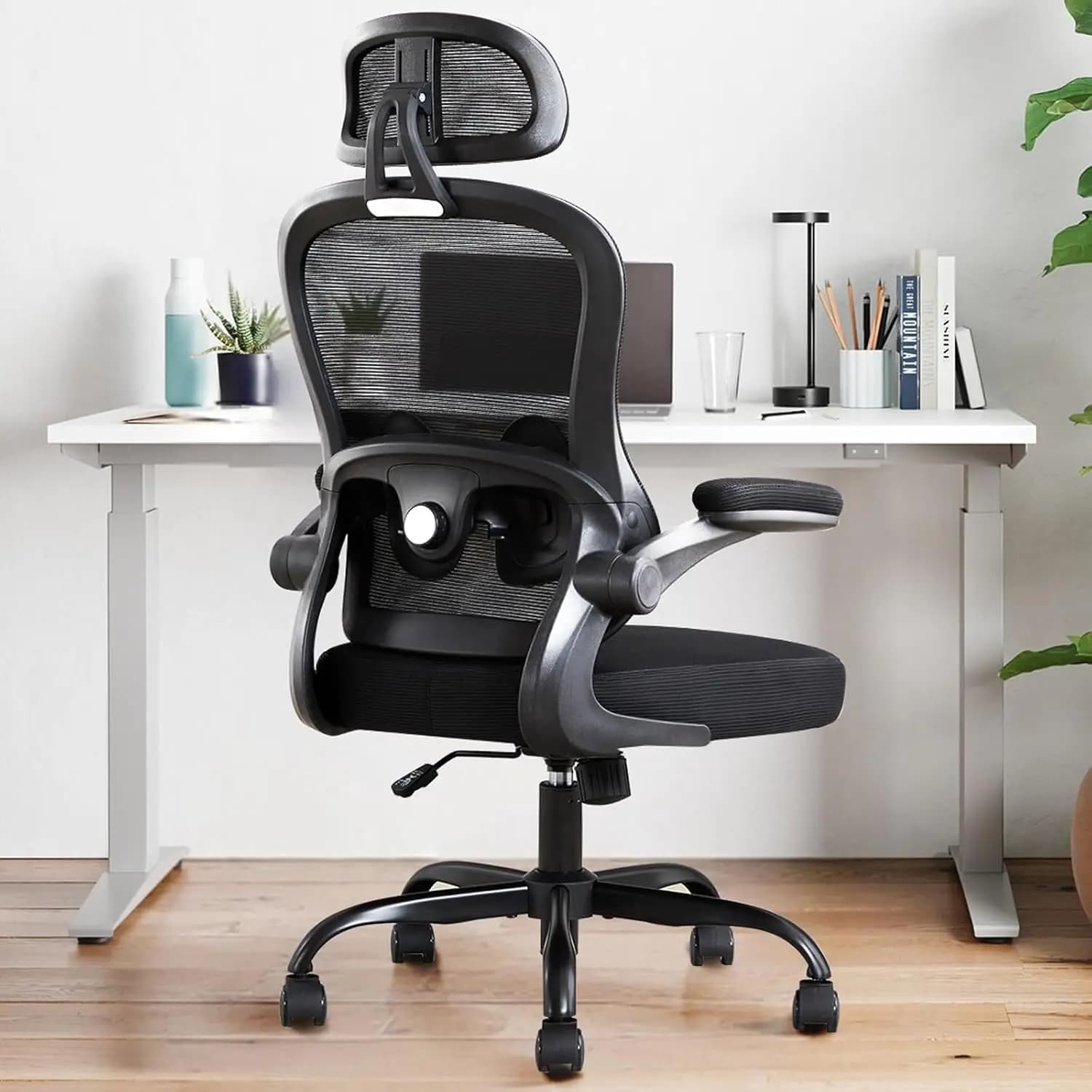 Sedia da Ufficio Ergonomica, Sedia da Scrivania Ultra Spessa con Supporto Lombare e Poggiatesta Regolabili, Cuscino a Molla, Funzione Dondolo