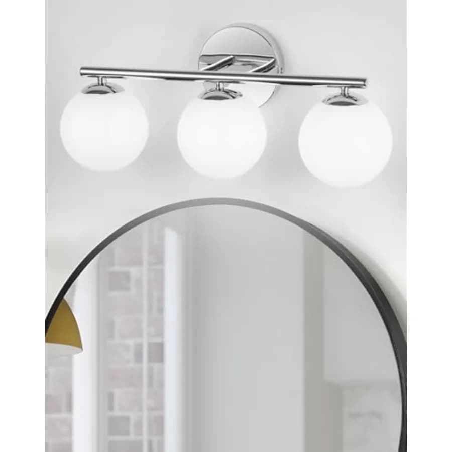 Lampada da Bagno a Sfera con Paralumi in Plastica Bianco Latte, Applique da Parete da 11,81 Pollici per Specchio 3-L