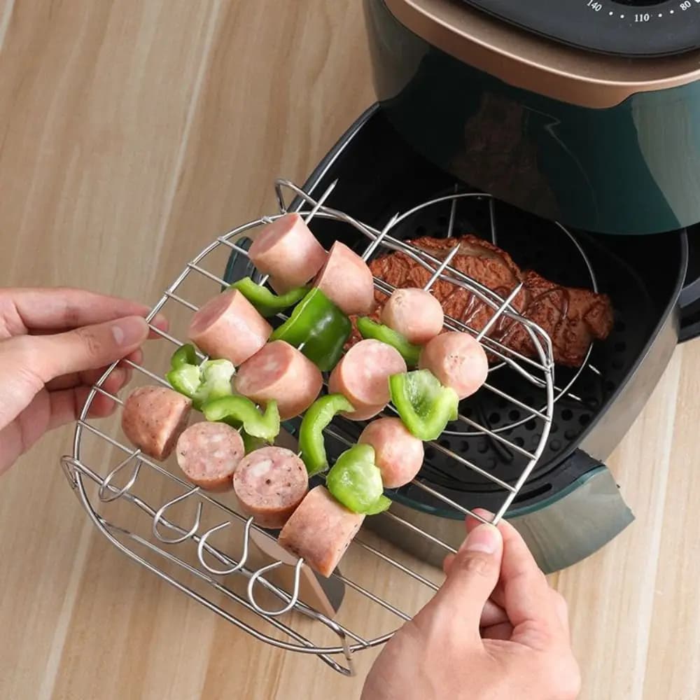 Durable Stainless Steel Air Fryer Basket Tray Silver DIY Bakeware Air Fryer Holder Airfryer Rack Kitchen Supplies