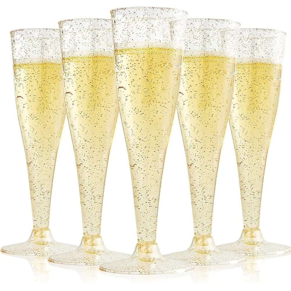 10pcs disposable cocktail glass gold powder champagne glass goblet plastic red wine glass beverage cup party cup wholesale