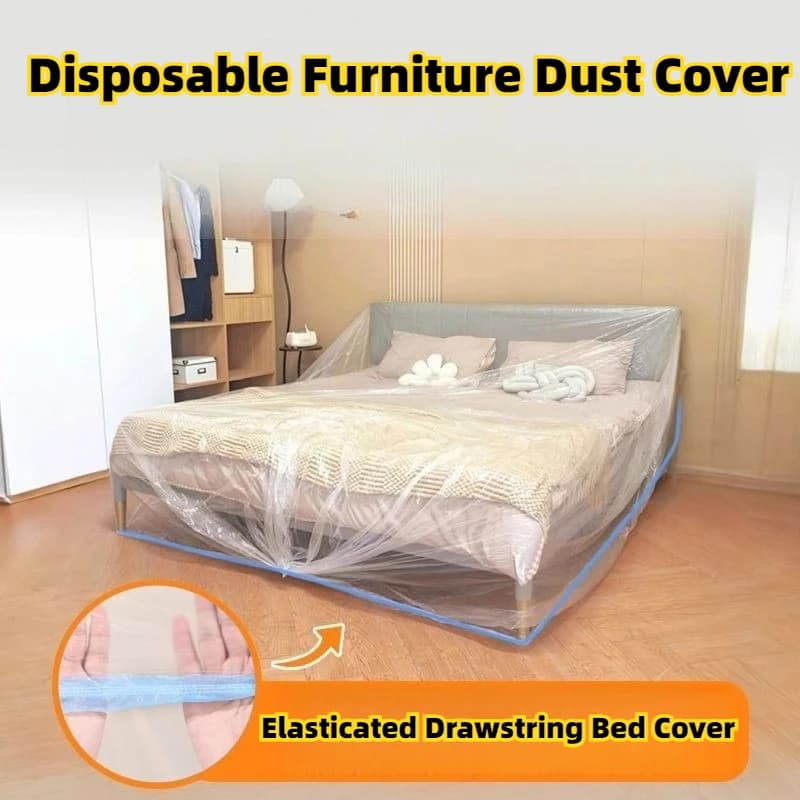 1 Pezzo Copertura Trasparente in PE per Mobili, Antipolvere, con Bordo Elastico, Impermeabile, Monouso, per Letto, Copertura Completa Monouso