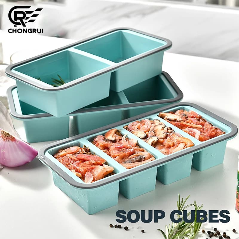 Contenitore in silicone per alimenti con coperchio, scatola multi-griglia per conservazione in freezer, vassoio versatile per congelamento, stampo da forno per la preparazione dei pasti