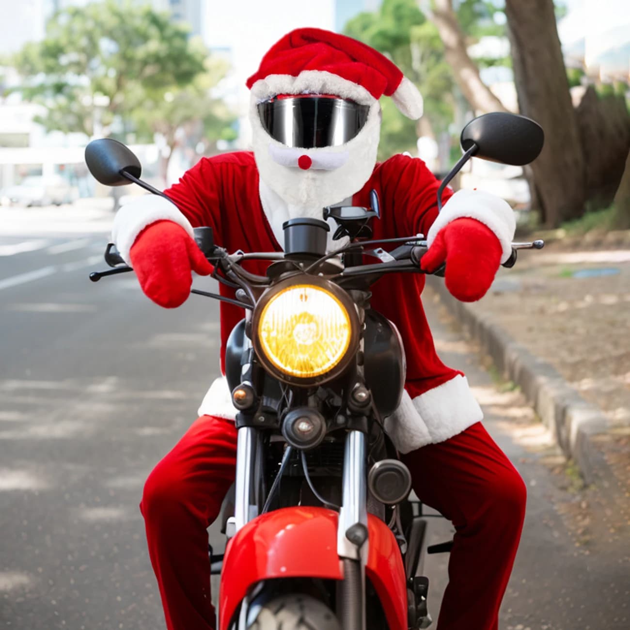 Casco da motociclista caldo personalizzato natalizio e Halloween Cappello da Babbo Natale Cappuccio in peluche Accessorio da equitazione Nuovo