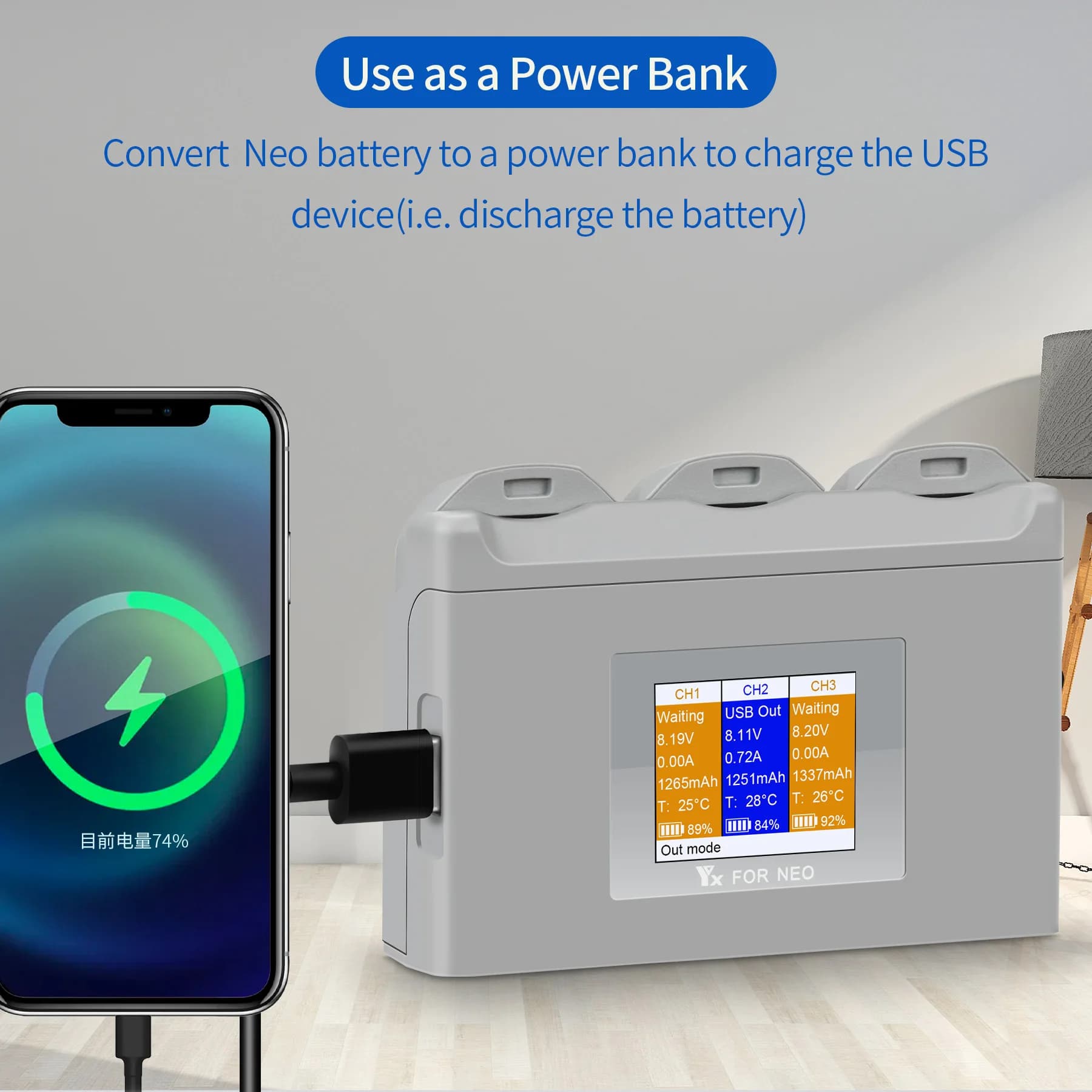 Per DJI NEO Display digitale a tre vie Hub di ricarica Batteria Caricatore intelligente per NEO Charging Butler Power Bank Accessori