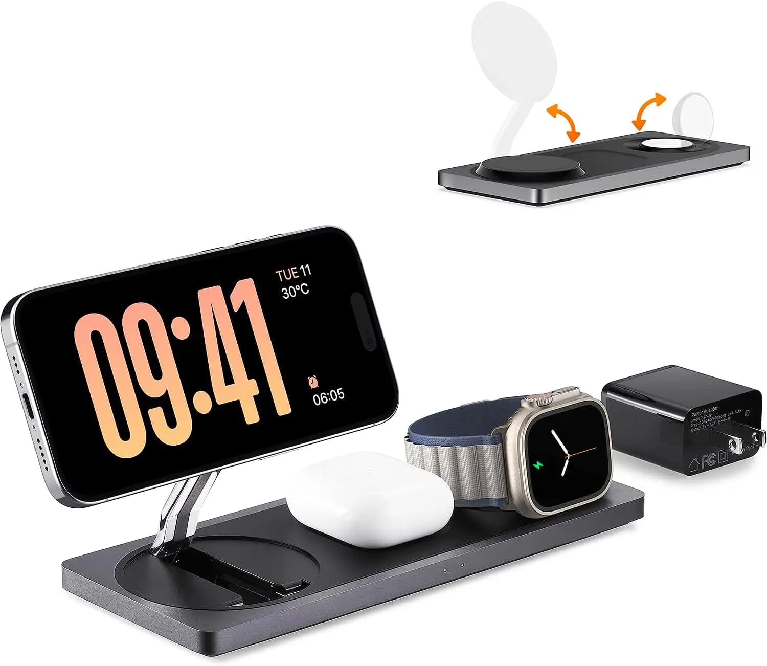 Stazione di ricarica wireless 3-in-1 per iPhone, Watch e auricolari con supporto MagSafe