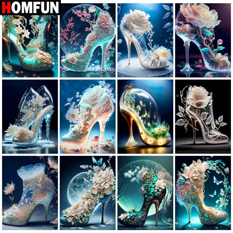 HOMFUN Full diamond Painting "Scenery High Heels Rose" Resin Drill Embroidery 5D Diy Diamond Painting Handmade Cross Stitch gift
