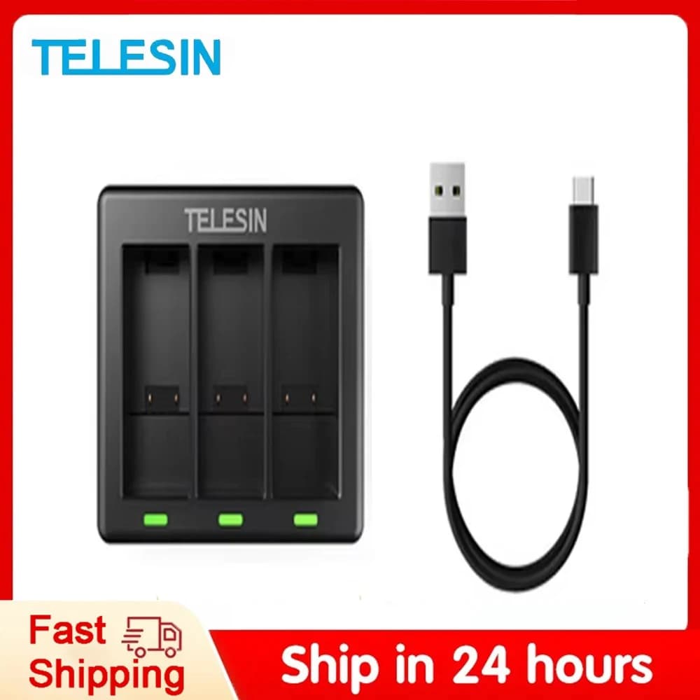 TELESIN 3-way charger for GoPro 9 10 11 LED charging light for GoPro Hero Black 11 10 9 Accessories for action room