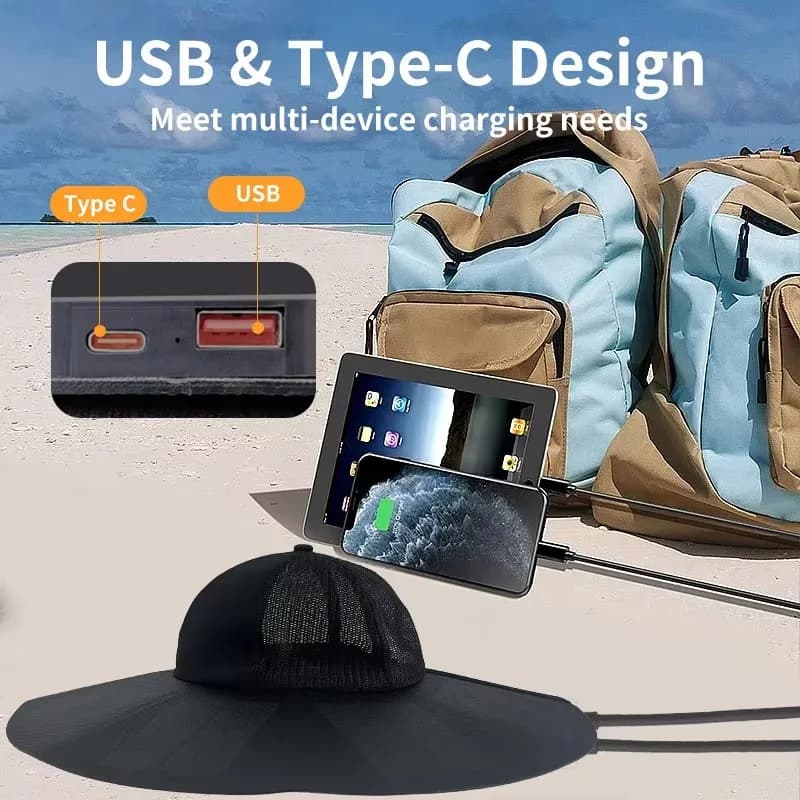 Nuovo prodotto: Cappello solare pieghevole portatile ricaricabile per viaggi, pesca e alpinismo