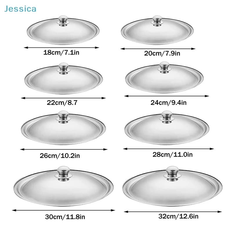♥ Heat Resistant Glass Cover with Stainless Steel Handle, Silver Color, 18-32cm, for Plates and Pots