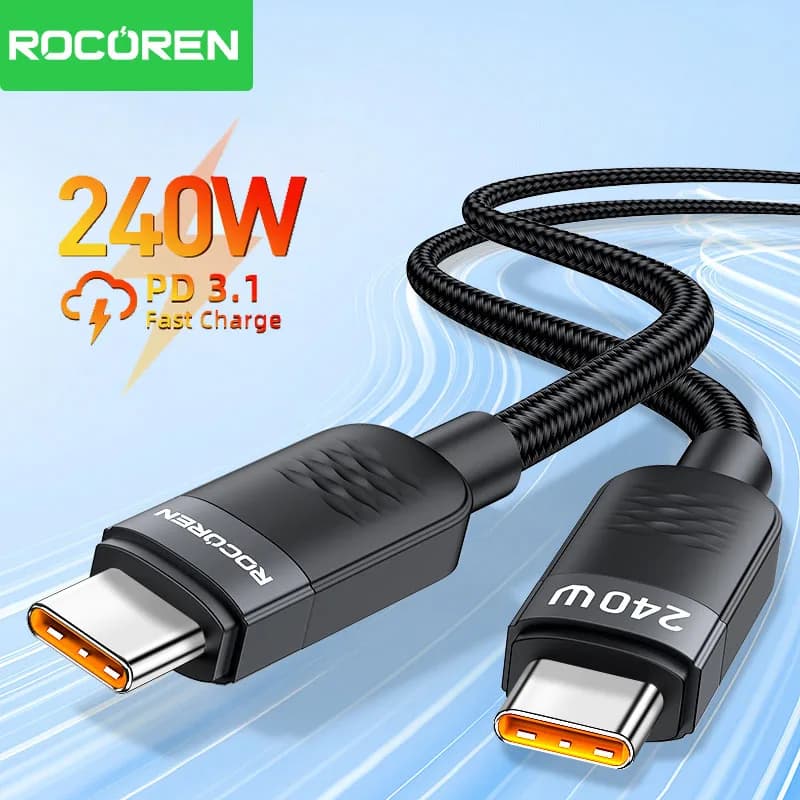Rocoren 240W USB C Type C Quick Charging Data Cable PD3.1 Fast charging cable type C for MacBook iPhone 16 15 Samsung Galaxy S24