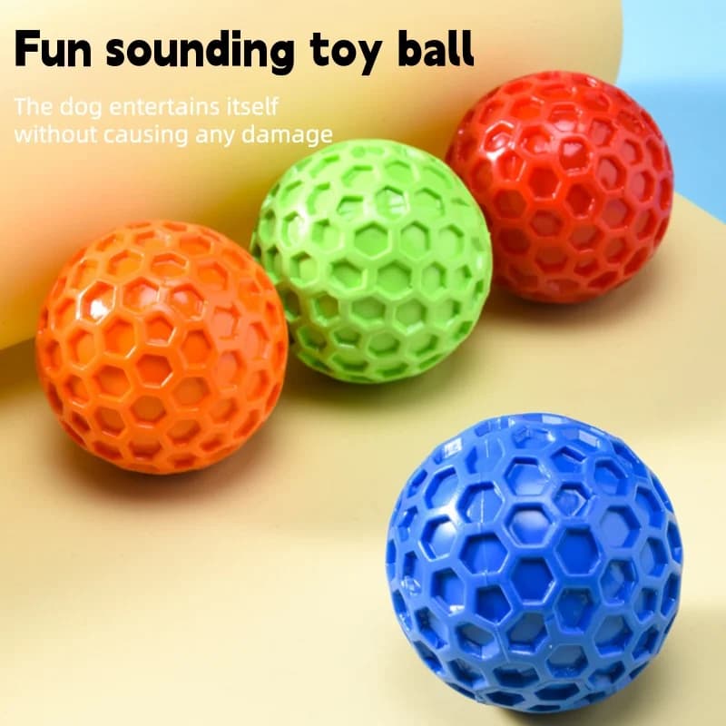 Dog Chew Ball Natural Rubber Honeycomb Squeaky Bite Resistant Teeth Cleaning Interactive Durable For Small Medium Large Dogs