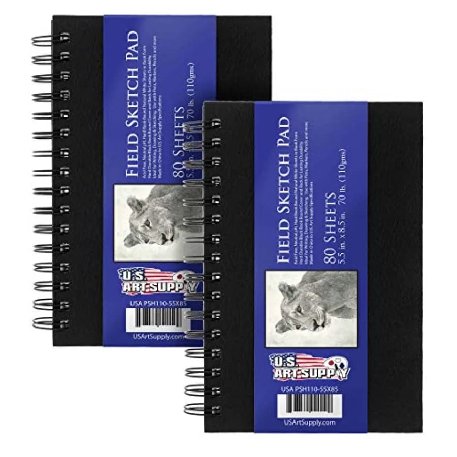 5.5" x 8.5" Premium Hardbound Sketch Book, 2 Pack, 80 Sheets Each, 70 lb 110gsm - Hardcover Spiral Bound Artist Field, Small Sk