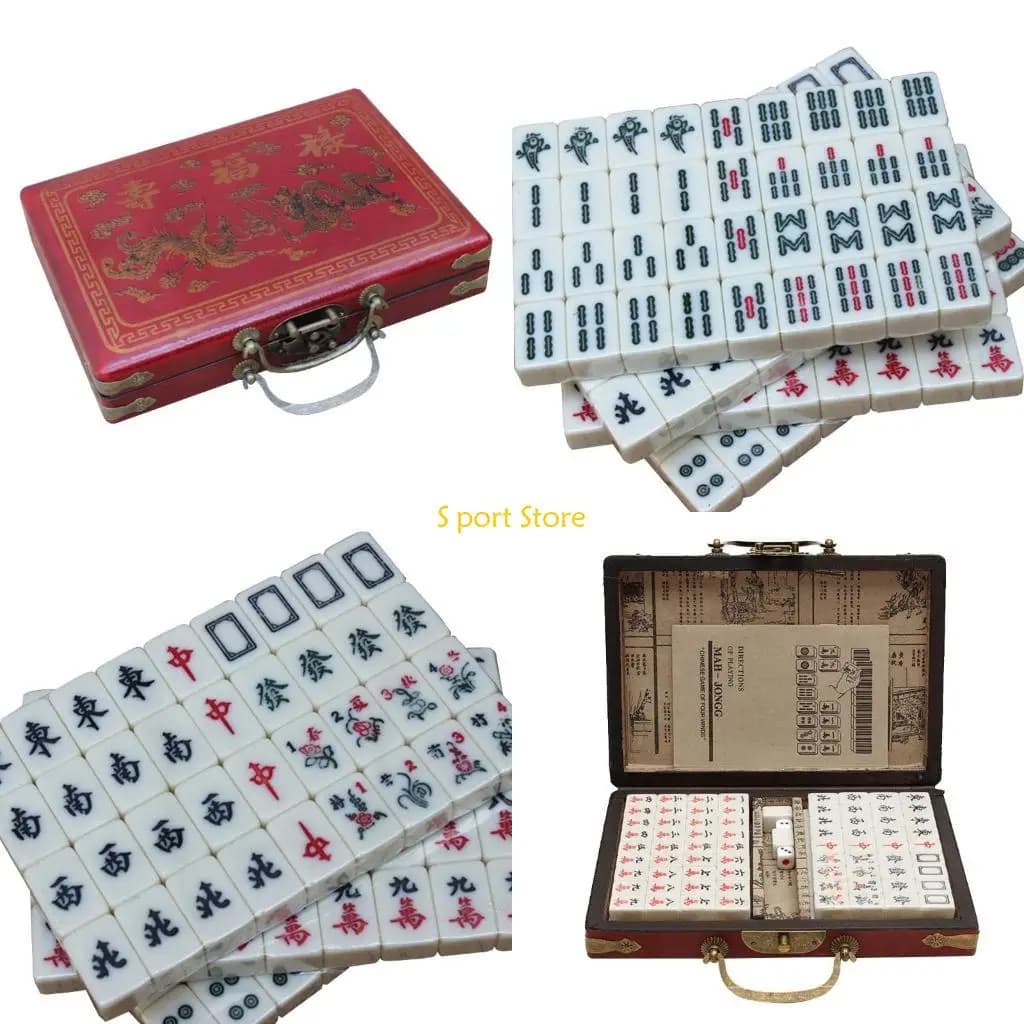 U2JB Set mini Mahjong portatile vintage tradizionale cinese da 146 fogli con scatola