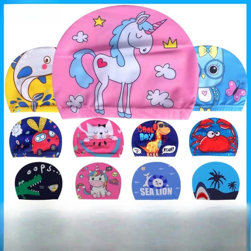 Children's swim cap for boys and girls - Non-slip design with ear protection Nice all-round swim cap for babies - Fabric