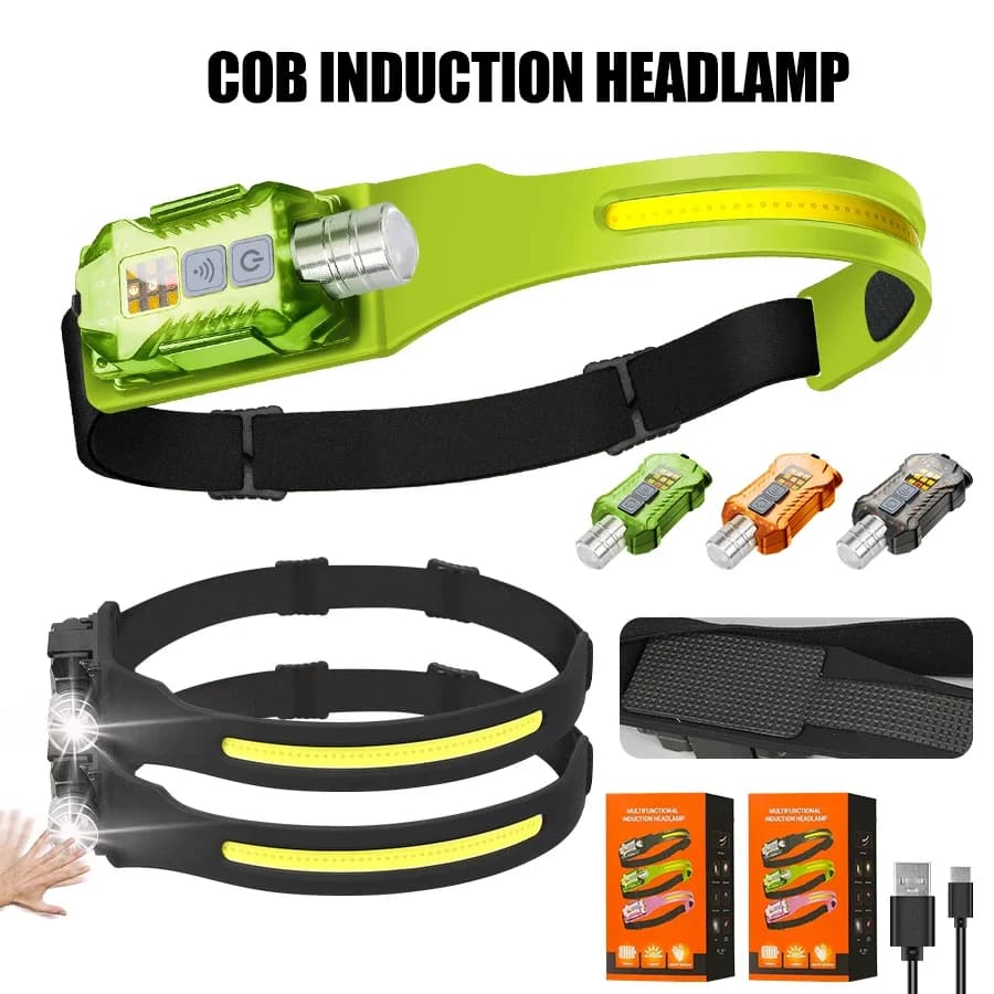 Powerful LED Front Lamp Portable Rechargeable Front Flashlight with Magnetic Coil 9 Lighting Mode Outdoor Camping Fishing Lantern
