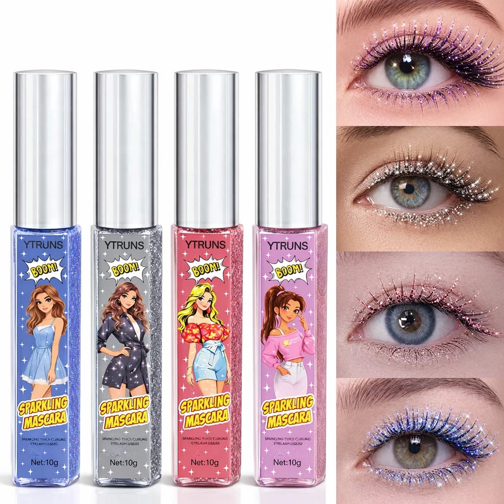 YTRUNS Mascara Glitter Diamantato, Colorato, Impermeabile, Anti-sbavatura, Allungante, Volumizzante e Incurvante per Feste e Palcoscenico