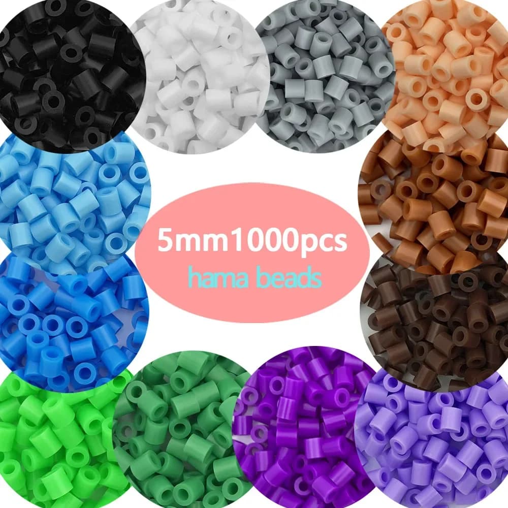 5mm 1000PCS Black White Green Blue Purple Hama Children's Beads Iron Fusible DIY Beads Puzzle Pixel Art Gift Kids Toy