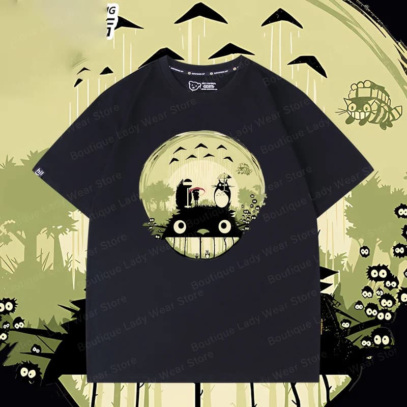 Miyazaki Totoro Women's Short Sleeved T-shirt in Summer Fashion Brand Cotton Men's T-shirt in Short Sleeved Cotton Y2K style