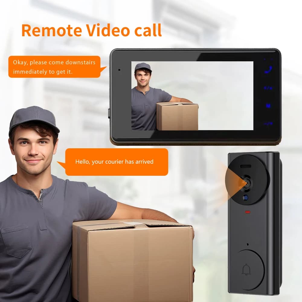 Campanello video intelligente | Display 480P | Doppio audio | Non è necessario WiFi | Controllo pulsante facile | Batteria al litio ricaricabile | I