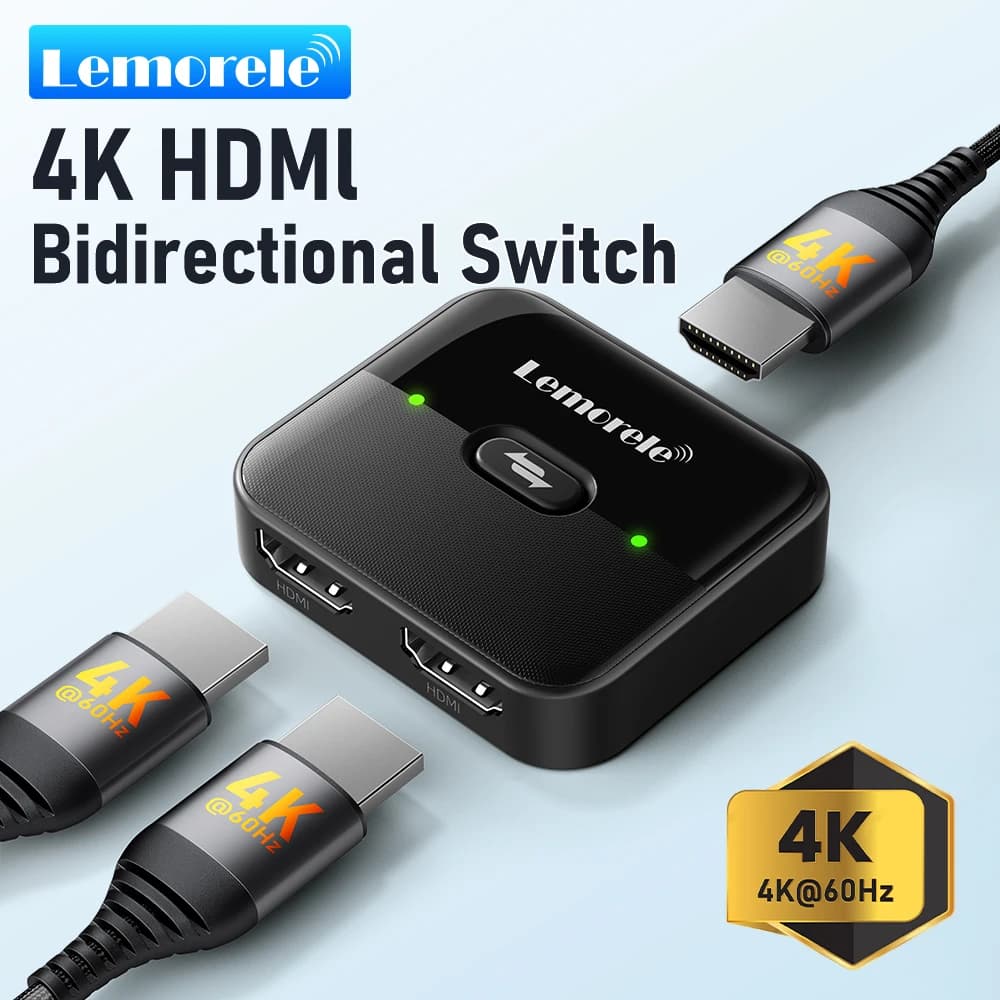 LEMORELE HDMI 2 in 1 output and 1 input 2 outputs Splitter 4K @ 60Hz Two-way HDMI switcher adapter for laptop PC