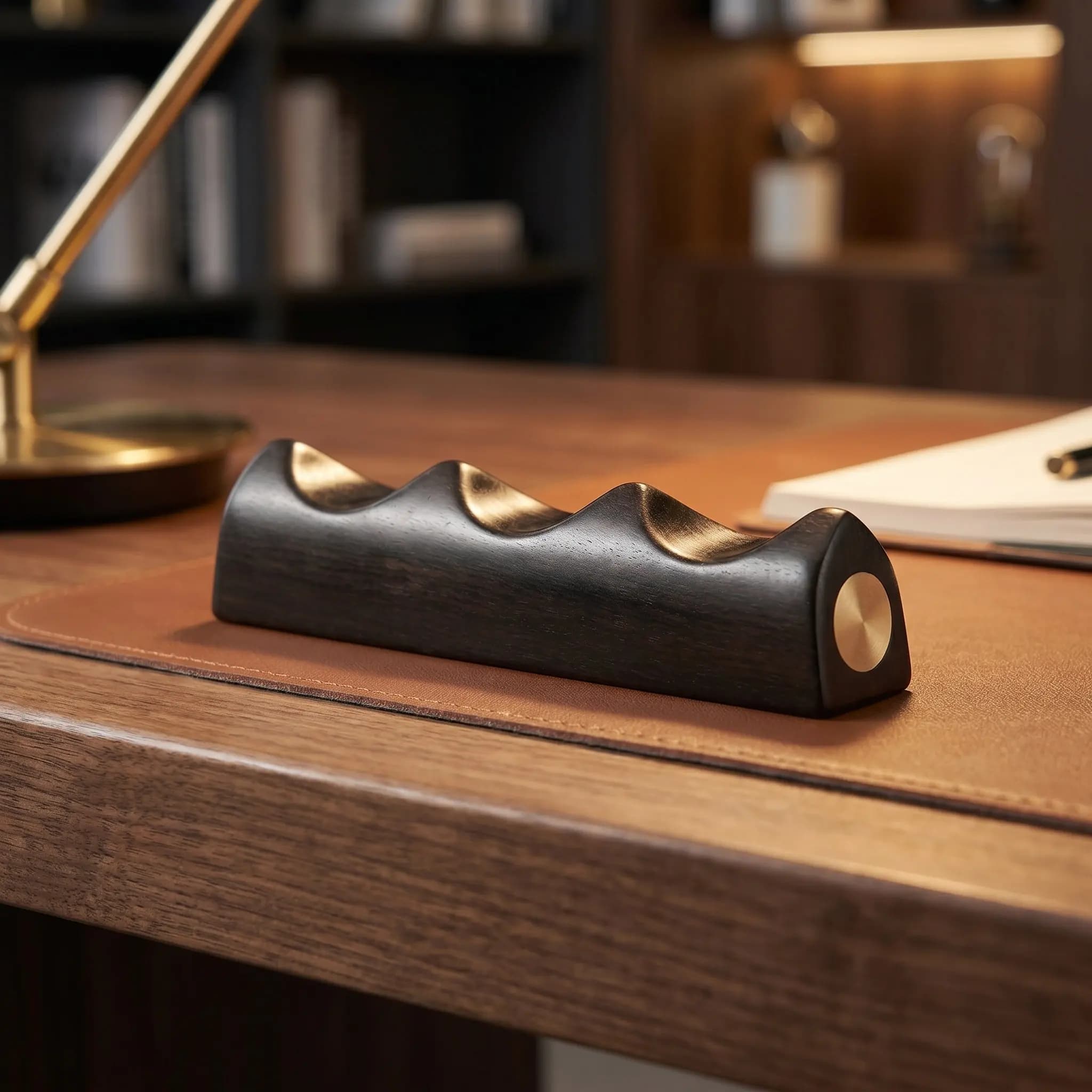Portapennelli in Legno Artigianale con Base in Rame per Calligrafia, Pennelli da Pittura, Organizzatore da Scrivania per Studio