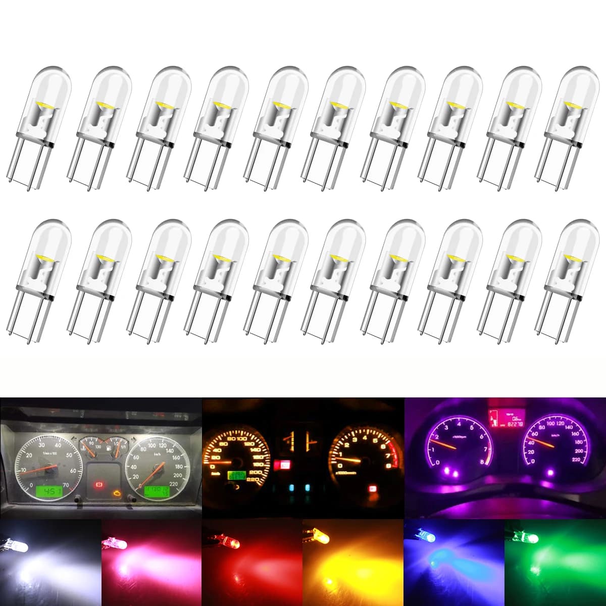 10/20/40 Pezzi T5 LED W3W Luce Interna Auto, Indicatore Cruscotto, Chip COB Canbus, Luce Strumenti Auto, Lampadina a Cuneo 12V