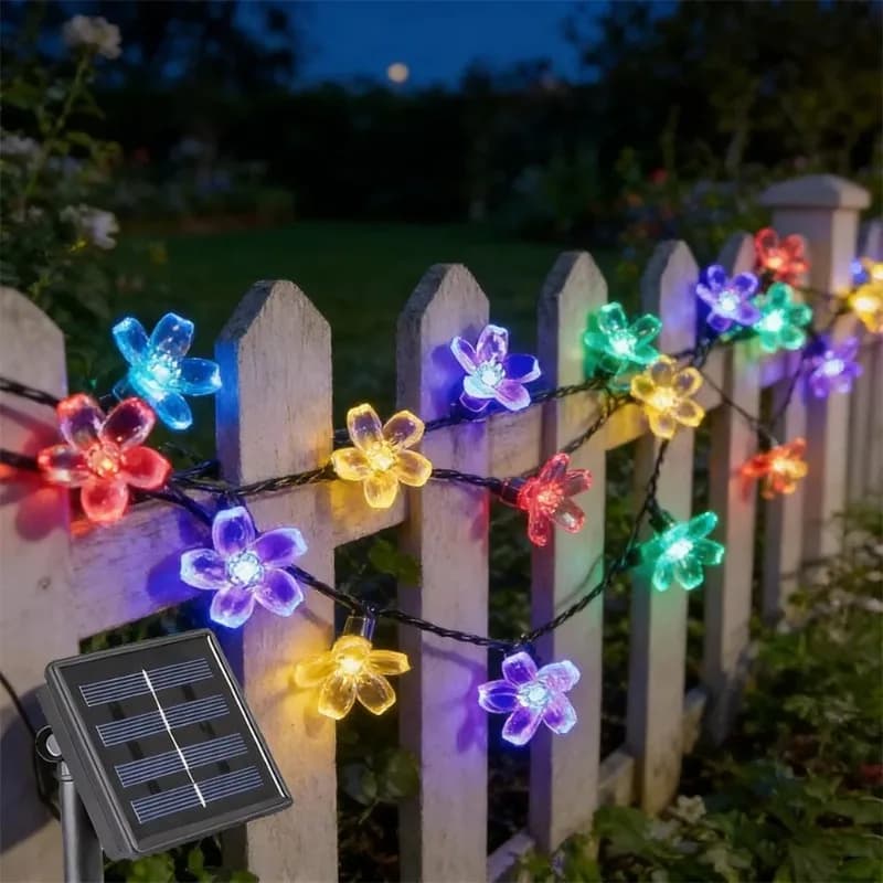 Luci a Stringa LED Solari a Forma di Sakura per Esterni, Impermeabili, per Campeggio, Natale, Matrimoni, Festival, Decorazioni da Giardino