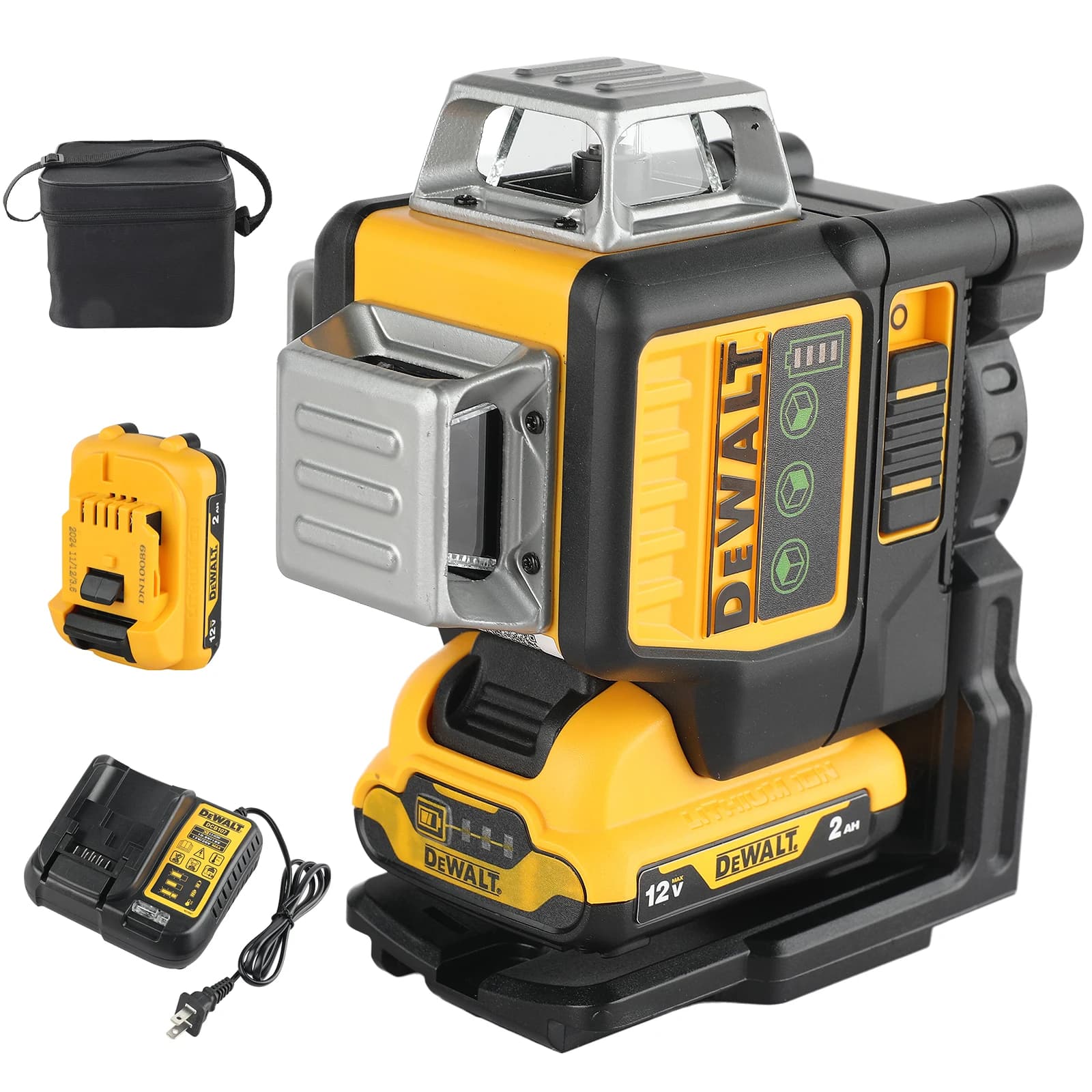 Livella Laser Verde DEWALT DW089 12V, 12 Linee 360° ° Livellatore Automatico con Batteria da 2.0Ah IP65 per Pareti e Pavimenti in Edilizia