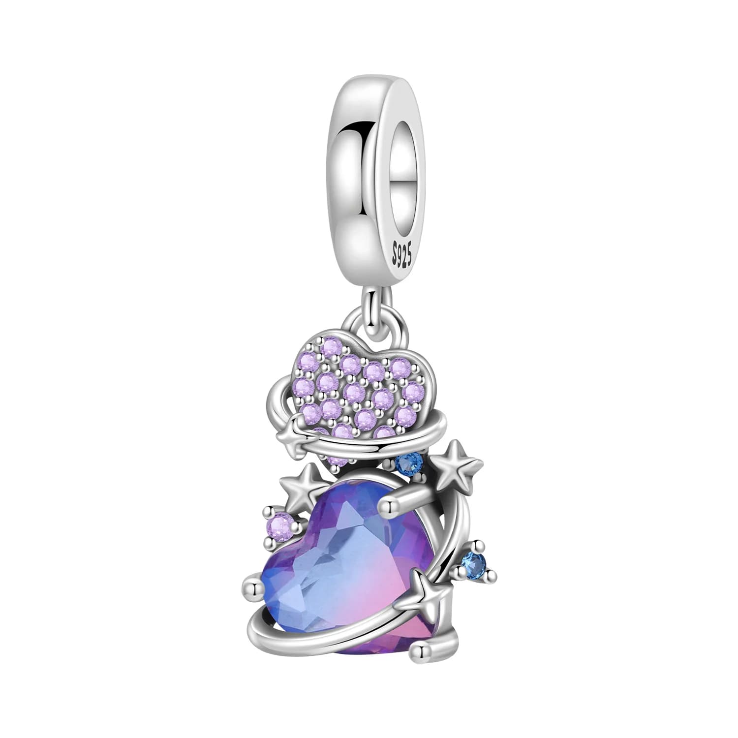 PANPOKI 925 Sterling Silver Gradient Love Planet Beads Original Pendants Bracelet Necklace Charm Jewelry Party DIY Gifts
