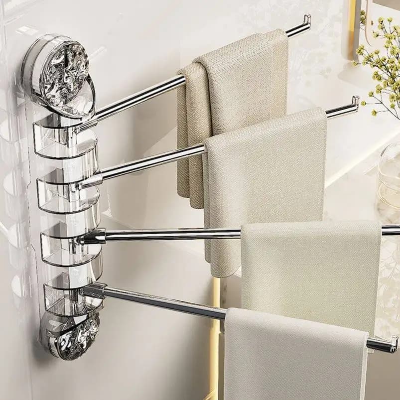 Portasciugamani da bagno multi-barra rotante senza foratura, salvaspazio angolare, impilabile, organizer per asciugamani