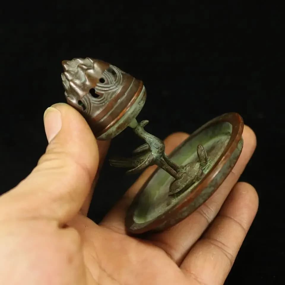 Rare Chinese Copper Bronze Turtle&Crane Statue Cone Stick Burning Incense Burner