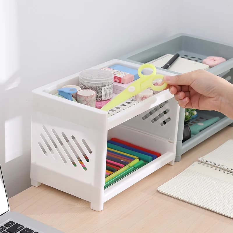 Organizer da scrivania a doppio strato – Portaoggetti multifunzionale per forniture da ufficio, libri e cancelleria