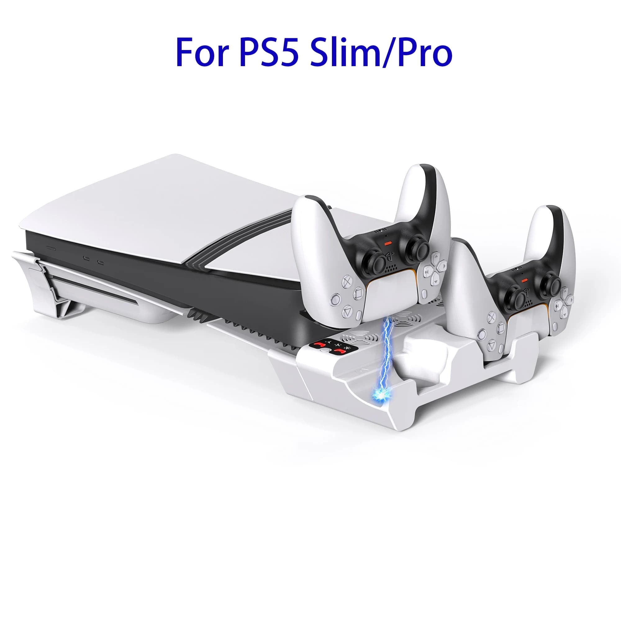 Supporto di Raffreddamento Orizzontale con Stazione di Ricarica per Controller, Kit Accessori per Console PS5 Slim/Pro con Ventola di Raffreddamento a 3 Livelli