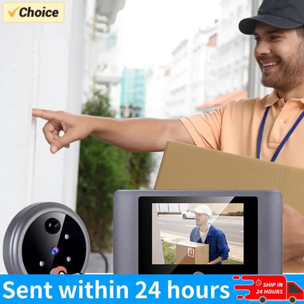 Videocitofono Wireless con Rilevatore di Movimento PIR e Telecamera Digitale per Porta 90° ° Schermo LCD grandangolare da 2,8 pollici per l'home office