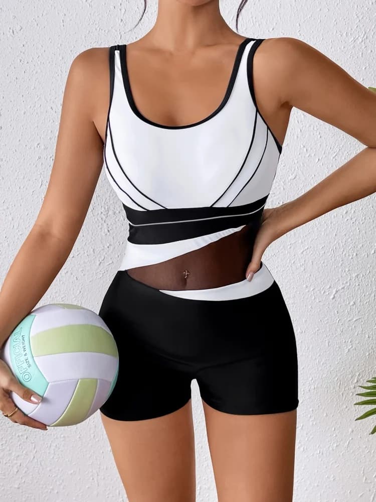 Costume da Bagno Intero Donna 2026 Nuovo Modello Tinta Unita con Bretelle e Pantaloncini, Body Sexy con Inserti, Monokini Estivo da Spiaggia