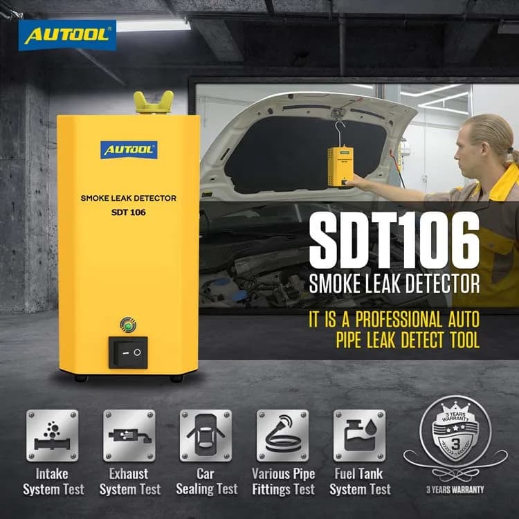 Rilevatore di perdite di fumo 2026 AUTOOL SDT-106 Tester automatico di fumo per sistemi di tubazioni Strumenti diagnostici per perdite di fumo per auto