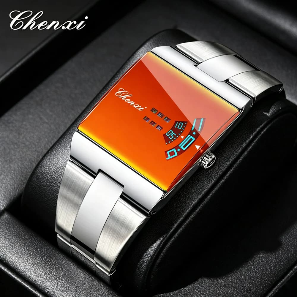 CHENXI Ultra Thin Square Dial Men Watch Fashion Business Stainless Steel Quartz Waterproof Male Wristwatch Relogio Masculino