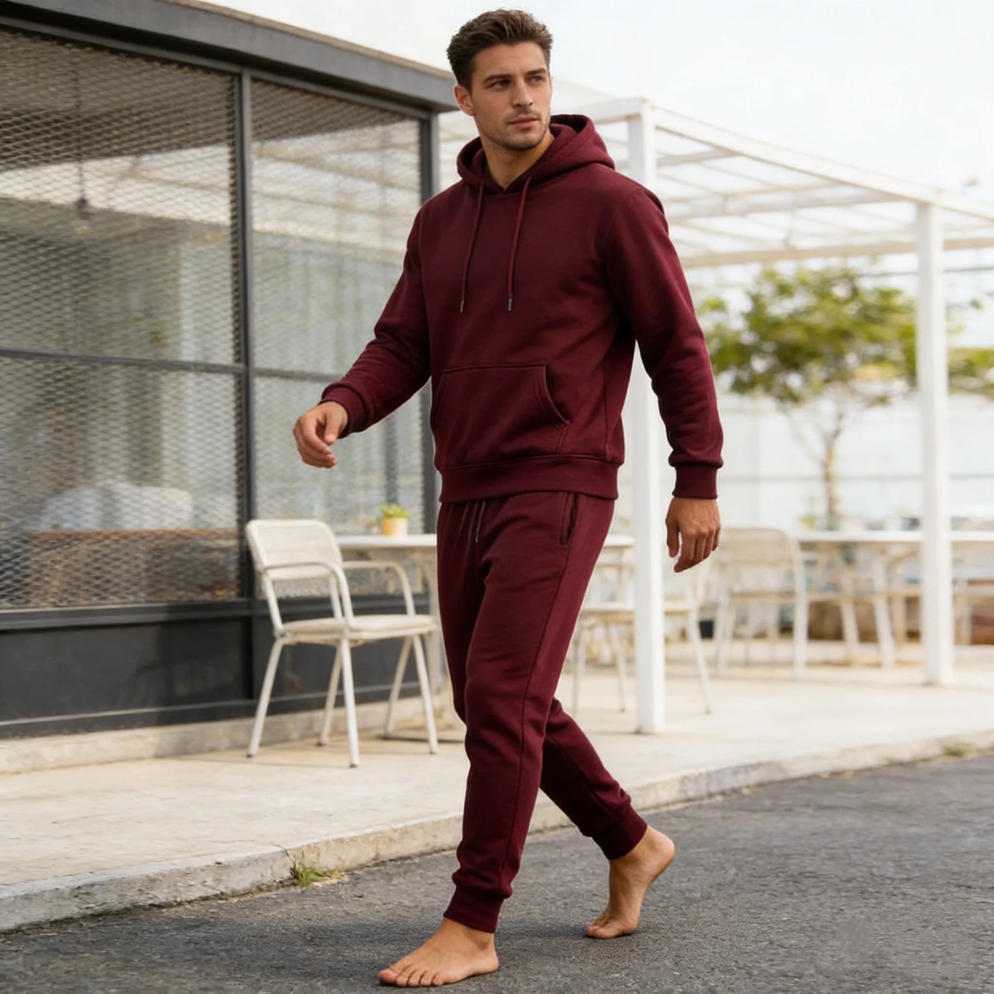 Tuta Sportiva Unisex con Cappuccio, Set 2 Pezzi in Tinta Unita, Felpa Spessa e Pantaloni Lunghi, Completo Sportivo in Pile per Uomo e Donna, Autunno