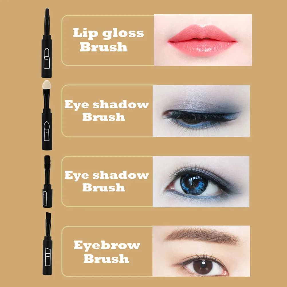 1 Pennello Labbra Portatile 4-in-1 Multifunzione, Strumento Trucco con Design Staccabile per Rossetto, Ombretto, Correttore – Ideale per l'Uso in Movimento, Nero