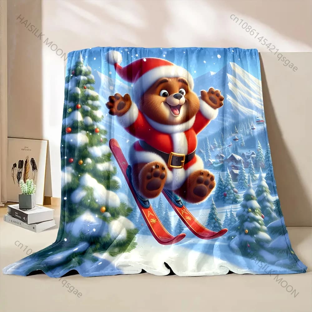 Coperta con motivo festivo per lo sci in neve, materiale in flanella, morbido e caldo per tutte le stagioni, campeggio all'aperto, picnic, camper