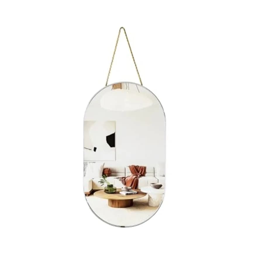 Oval Mirror, Oval Wall Mirror with Lanyard, High Definition Bathroom Mirror for Bathroom, Hallway, Living Room,9.2x15.9inch
