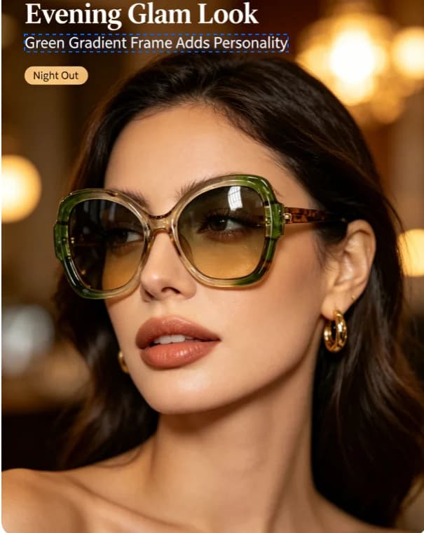 Oversized Square Gradient Sunglasses for Men Women, UV400 Protection Lightweight Retro Shades with Amber Temples for Driving Travel Beach Daily Wear