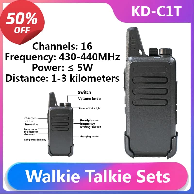 2 pezzi Walkie Talkie Set Mini KD-C1T Walkie-talkie portatili Radio di comunicazione per ristorante Radio bidirezionale