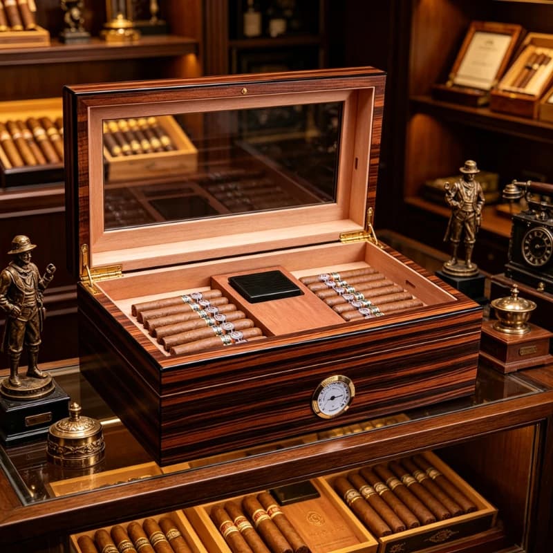 Cigar Humidor Can Store 30-50 Cigars Ring 29-57mm with Thermometer Humidifier Born for Cigars